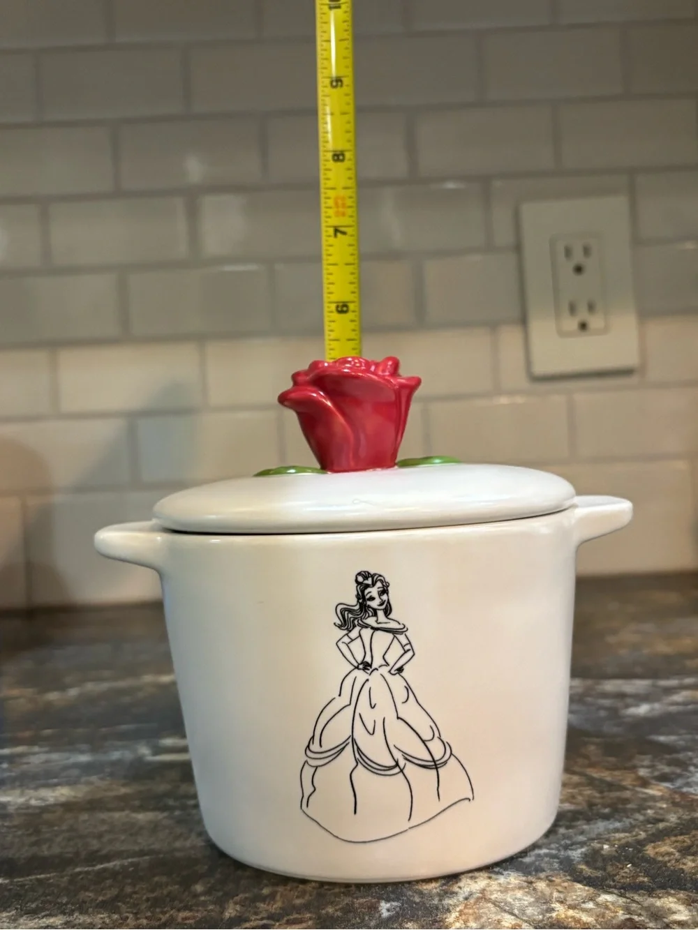 Beauty & The Beast Ceramic Ramekin with Red Rose Lid Rae Dunn